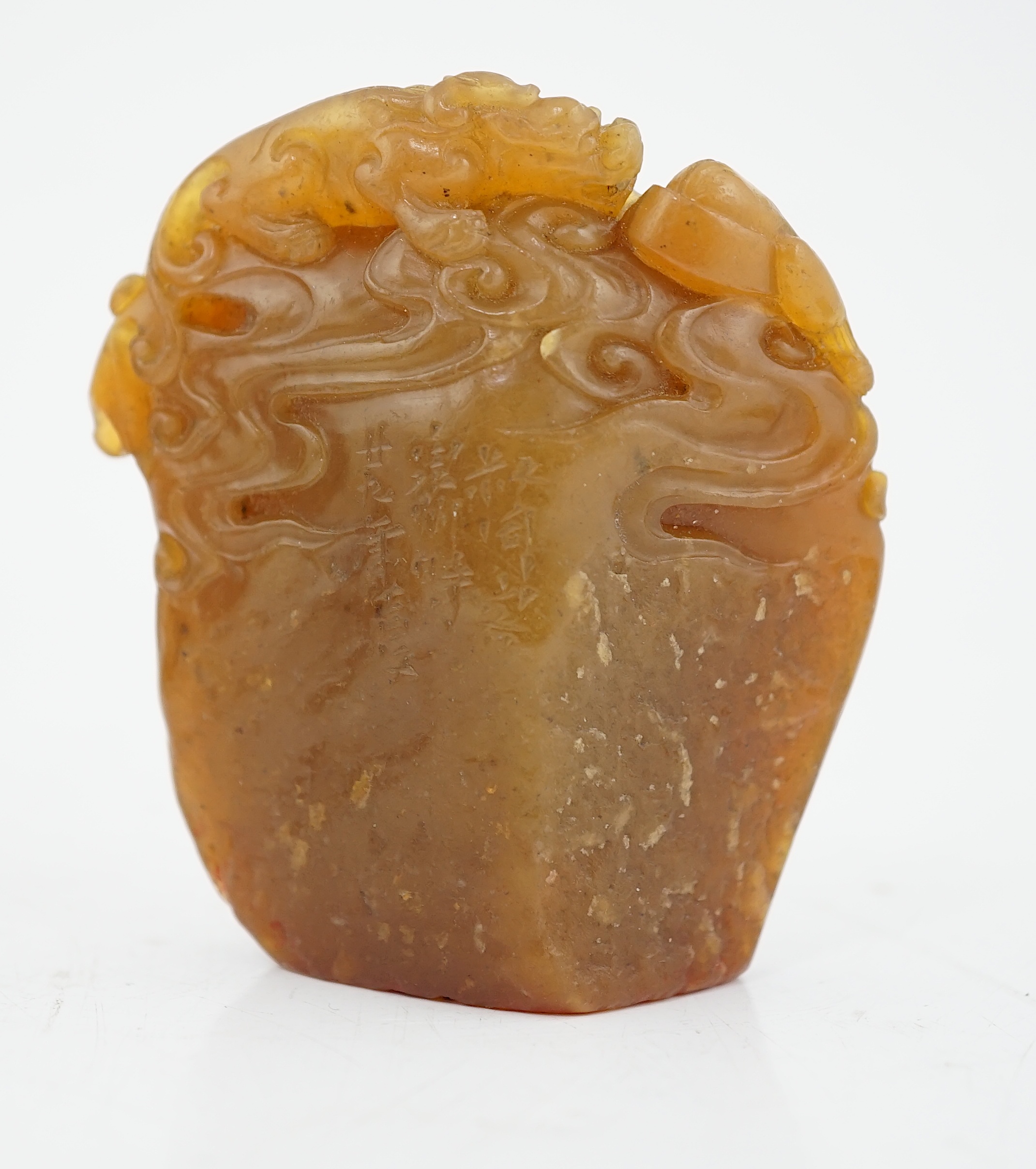 A group of nine Chinese soapstone literati seals, and a similar example in agate